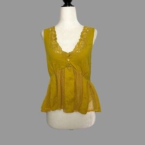 💛 M 💛 NWT Anthro Babydoll Peplum Tank Embroidered Sheer Mesh Feminine